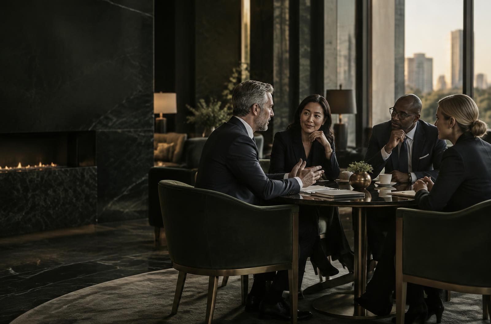 Business leaders in a focused private conversation